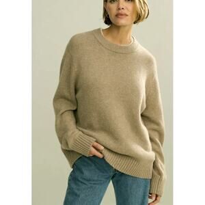 Jenni Kayne XS 100% Cashmere $495 Oversized Crewneck Sweater Willow Green
